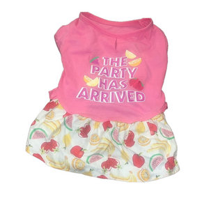 small dog pink party dress with fruit pattern